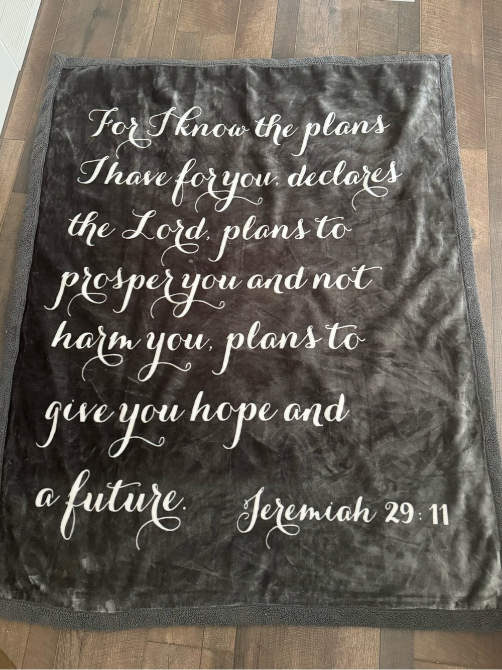 Scripted Scripture Throw Blanket - Jeremiah 29:11 - Gray & White